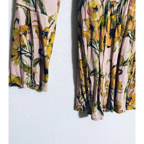 Free People Womens 4 Tegan Mini Dress Floral Print Slit Bell Sleeves Boho - Picture 4 of 9